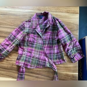 Vintage Silk Ann Taylor Magenta and Olive wrap blouse